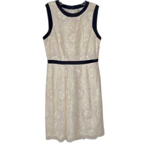 Original Milly Cream Cotton Floral Lace Dress with Navy Silk Binding - 6